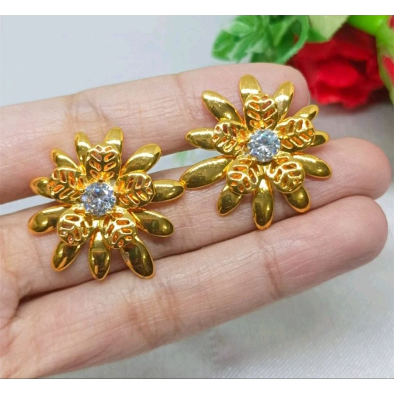 ANTING WANITA DEWASA MOTIF BUNGA KENDARI LAPIS EMAS 24K