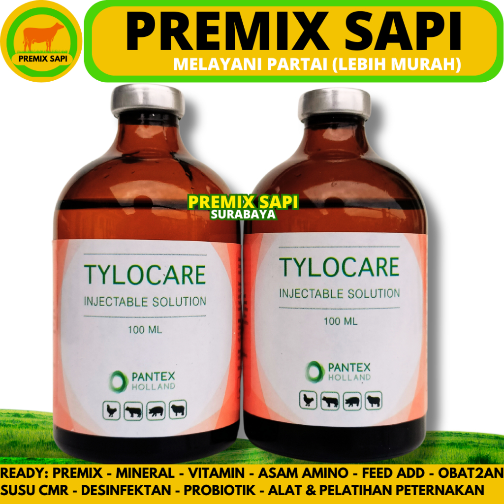 TYLOCARE 100ML PANTEX HOLLAND - Tylosin Obat Antibiotik Pernafasan Hewan Ternak Sapi Kambing Babi An
