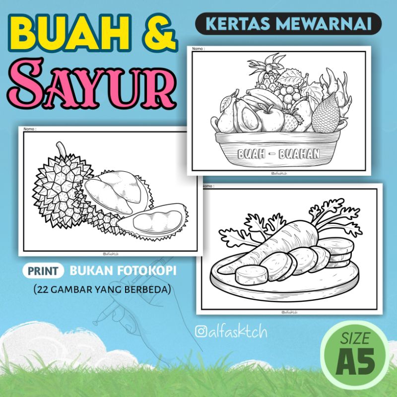

KERTAS MEWARNAI ANAK A5 - Buah & Sayur