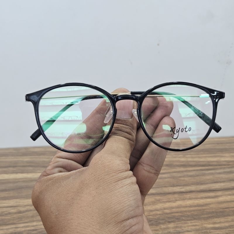 frame kacamata pria wanita bulat kyoto original FC007 hitam glossy