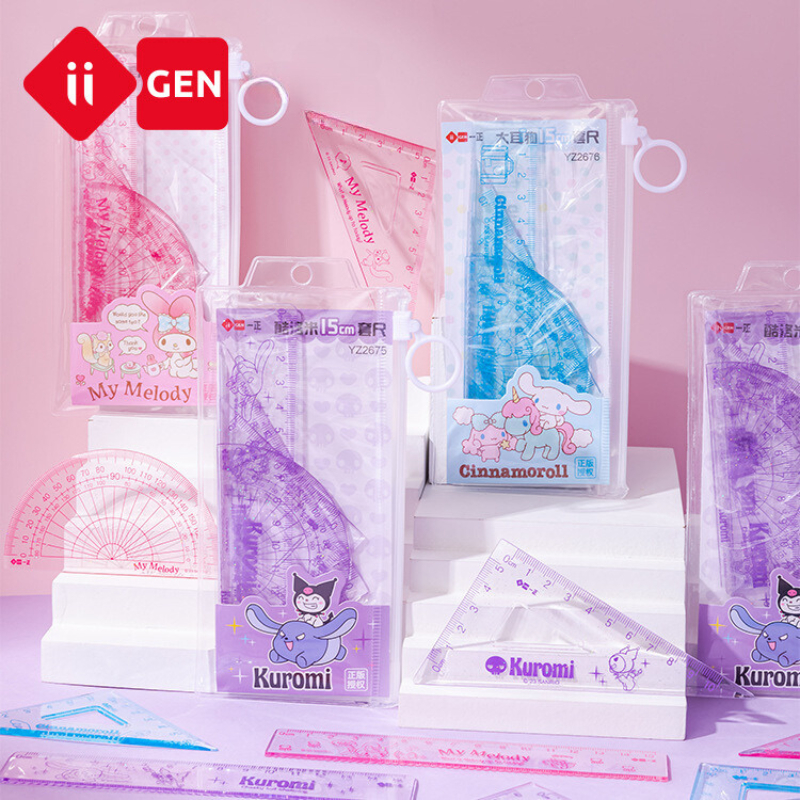 

4 PCS in 1 Guangbo Kawaii sanrio kuromi/melody ruler pembaris Stationery Gift Set