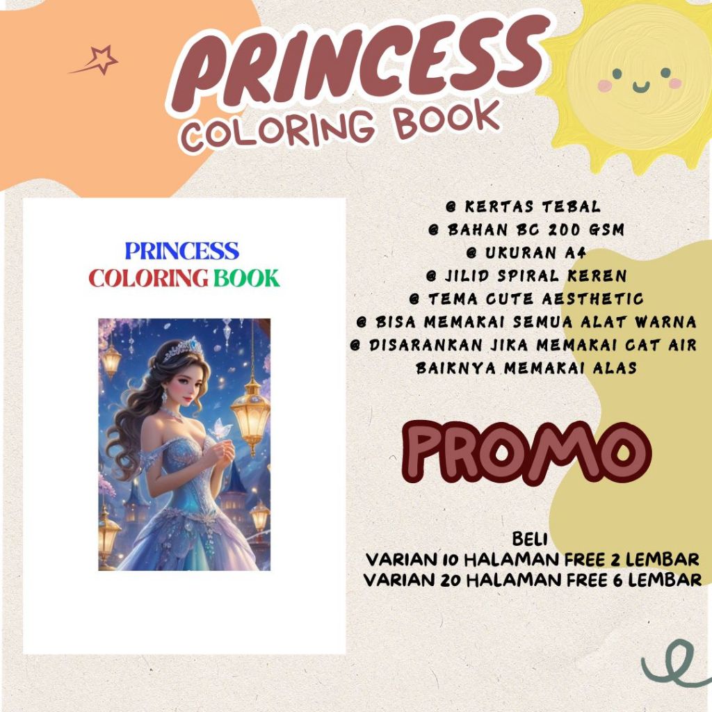 PRINCESS COLORING BOOK Sketsa Gambar Hitam Putih Buku Mewarnai Menggambar Aesthetik Anak Remaja