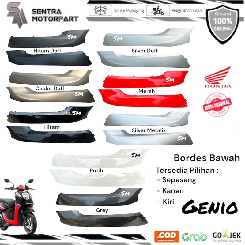 Bordes bawah sirip kanan kiri underside genio hitam doff dop coklat hitam glossy silver doff dop put