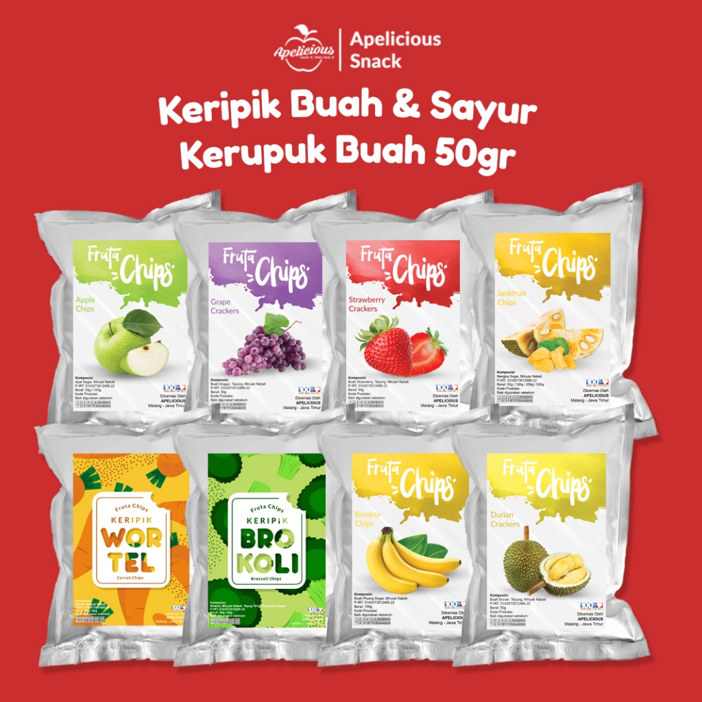 

APELICIOUS 50gr Cemilan Kering Kripik Sayur Keripik dan Kerupuk Buah Apel Nangka Mangga Fruta