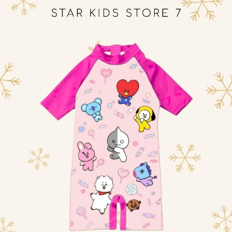 baju renang lengan pendek anak perempuan bt21 terbaru
