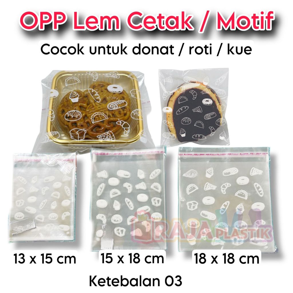 Plastik OPP Lem bermotif cocok untuk donat, roti, kue