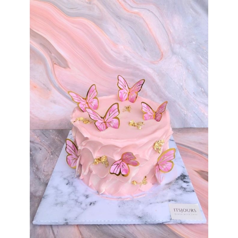 

pink butterfly korean cake by itsjours cake