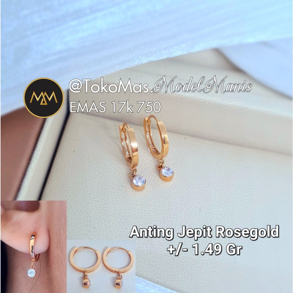 Anting Jepit Solitaire Italy AU Rosegold 750 kadar 18k