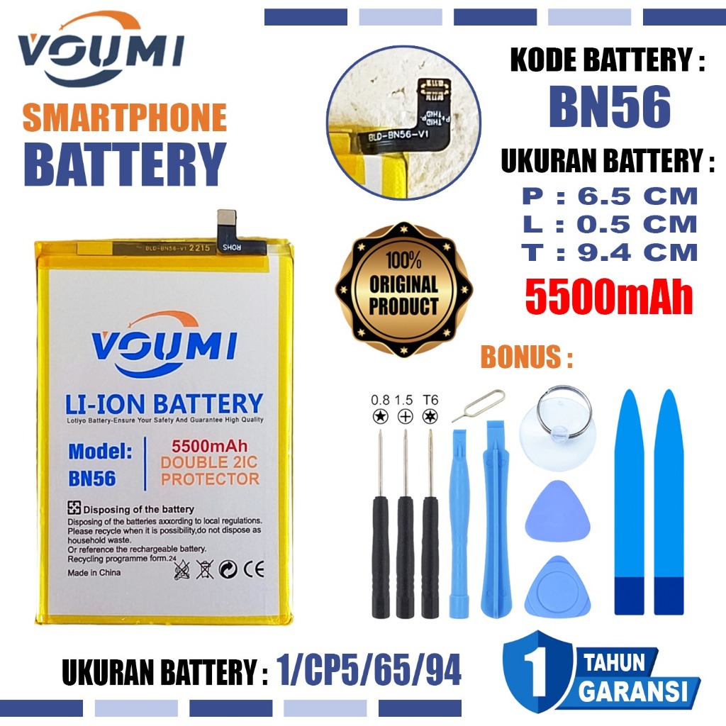 VOUMI BN56 Baterai Battery Double IC Power high Capacity Compatible Hp Xiaomi Redmi 9A / Redmi 9C / 