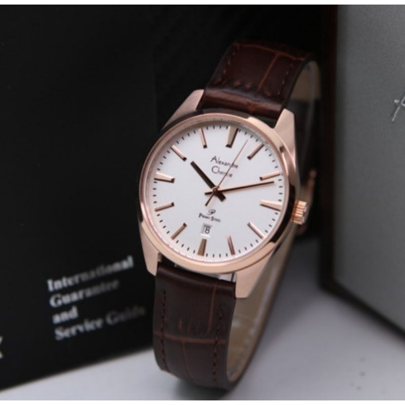 Jam Tangan Alexandre Christie (1035MD) Tali Kulit warna Coklat (Original)