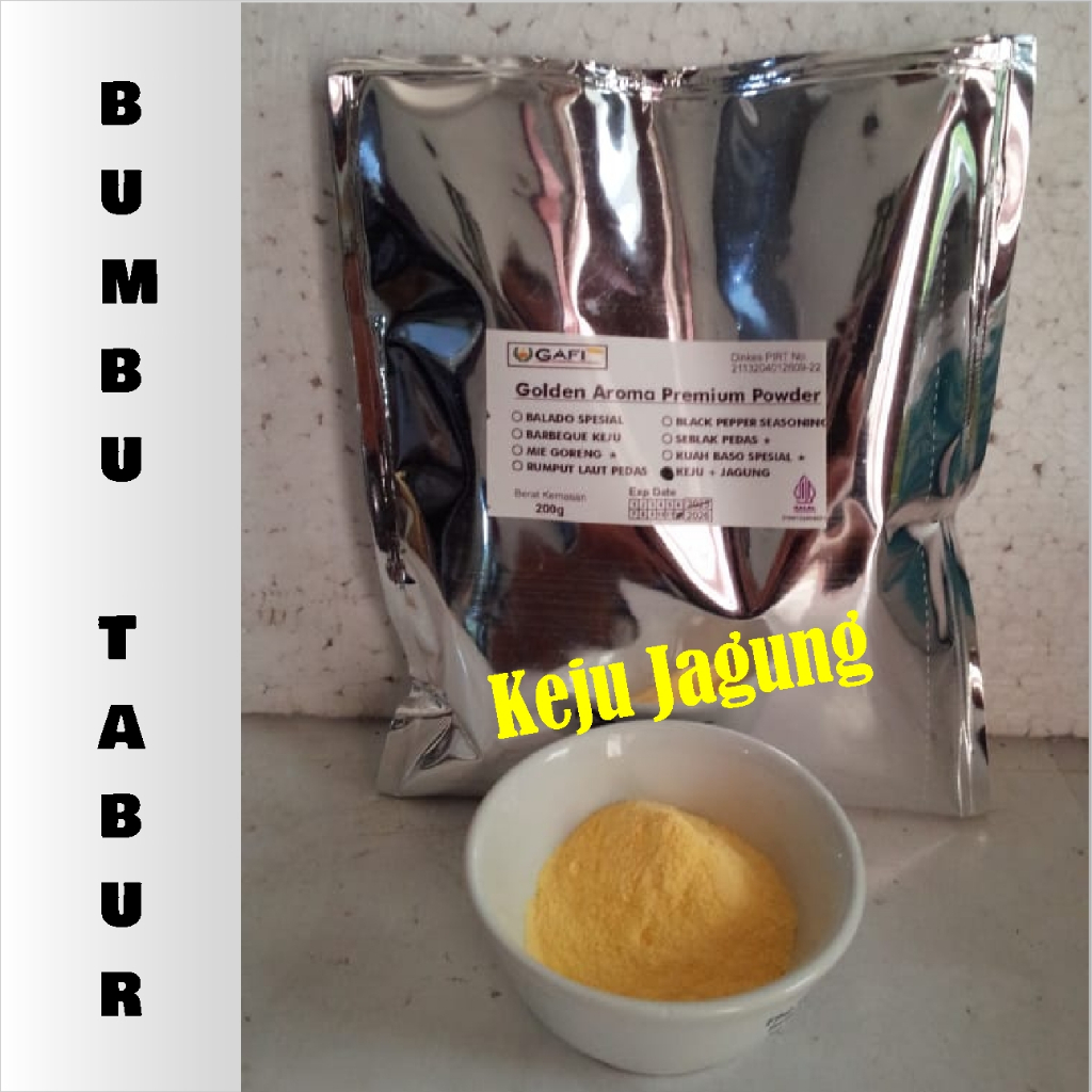 

Bumbu Tabur Keju Jagung 200 gr / Premium Bubuk Tabur Bumbu Keju Jagung Penyedap Rasa Pusat Bumbu Tabur