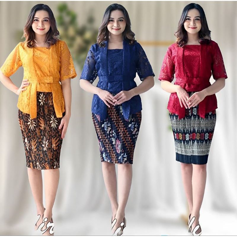 Set Kebaya Kutubaru Pendek / Setelan Kebaya Modern Brukat Nadira Baju Kondangan Lengan Pendek
