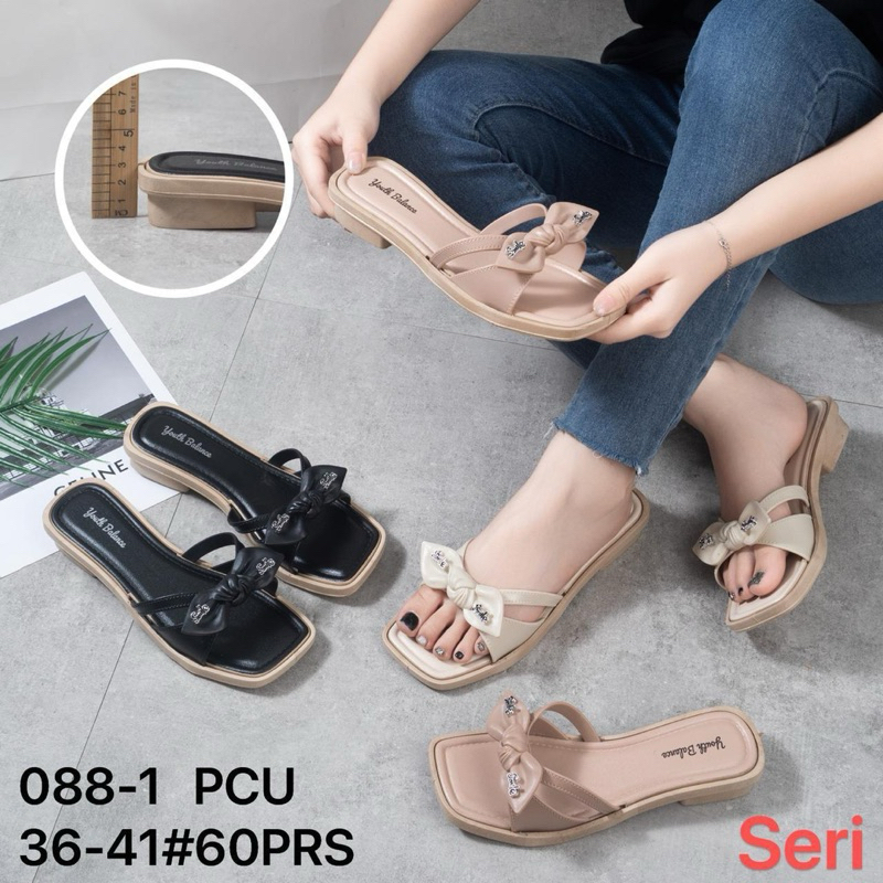 C Sandal Wanita 088-1 Selop Slip On Pita Rubber Karet Import