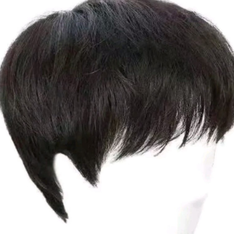 Hemat Pilihan  Wig Rambut Palsu Pria Rambut Pendek Dengan Poni Panjang Warna Hitam