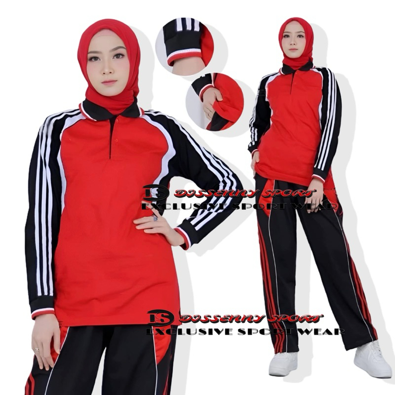 Baju Set Pakaian Olahraga Wanita Pria Lengan Pajang / Setelan Senam Pria Wanita