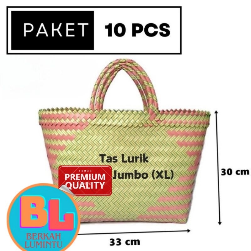 

PAKET HEMAT 10 PCS Tas Anyam Plastik JUMBO XL Lurik Keranjang Belanja Parcel Hajatan Sembako