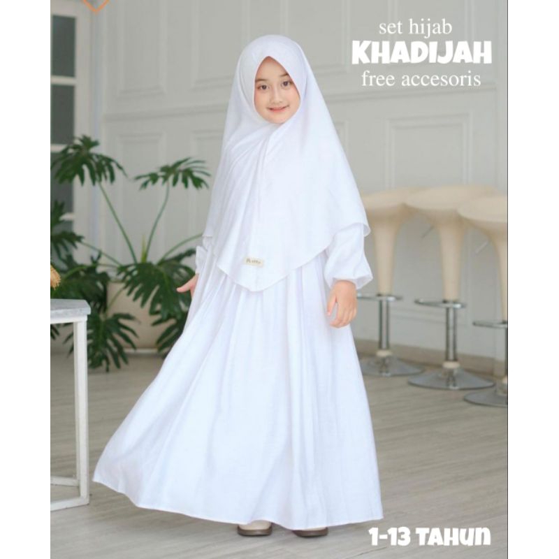 100% AMAN Maxi JAHWARA Set Gamis Anak Perempuan Putih 1-13 Tahun Gamis Brukat Mewah Manasik Haji