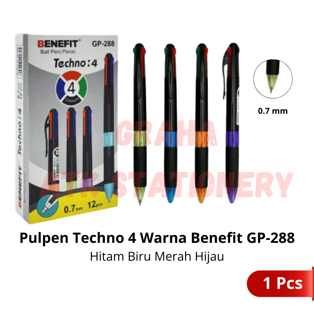 

[1 Pcs] Pulpen 4 Warna Benefit Gp-288 Techno / Ball Pen / Pena 0.7mm 4 Warna Benefit Gp-288 Techno