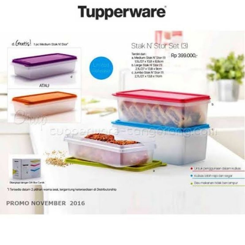 Tupperware New Stak N Stor (3 Pcs) Tanpa Free // Wadah Tempat Organizer Box Makanan Dalam Kulkas Fro