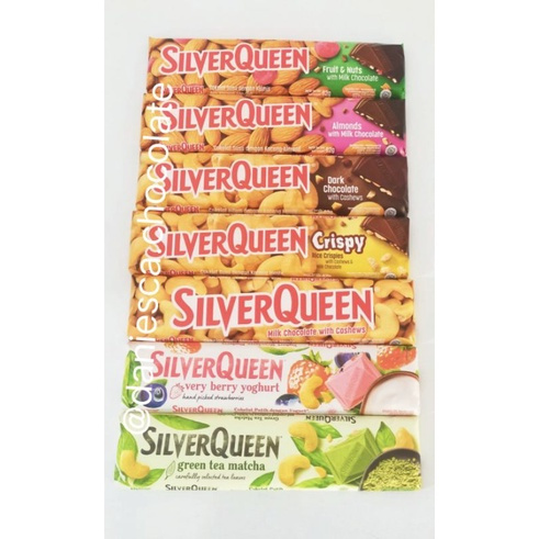

Silverqueen 55 gr ukuran besar dark cashew, almond,milk cashew, crispy ,fruit&nut,very berry ( ds bgr )