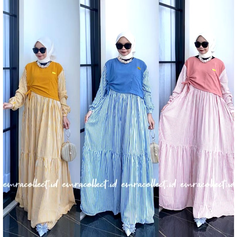 ARSYLA DRESS / GAMIS RAYON SALUR SETRIP DRESS MOTIF RAYON KOMBINASI CRINKLE AIRFLOW