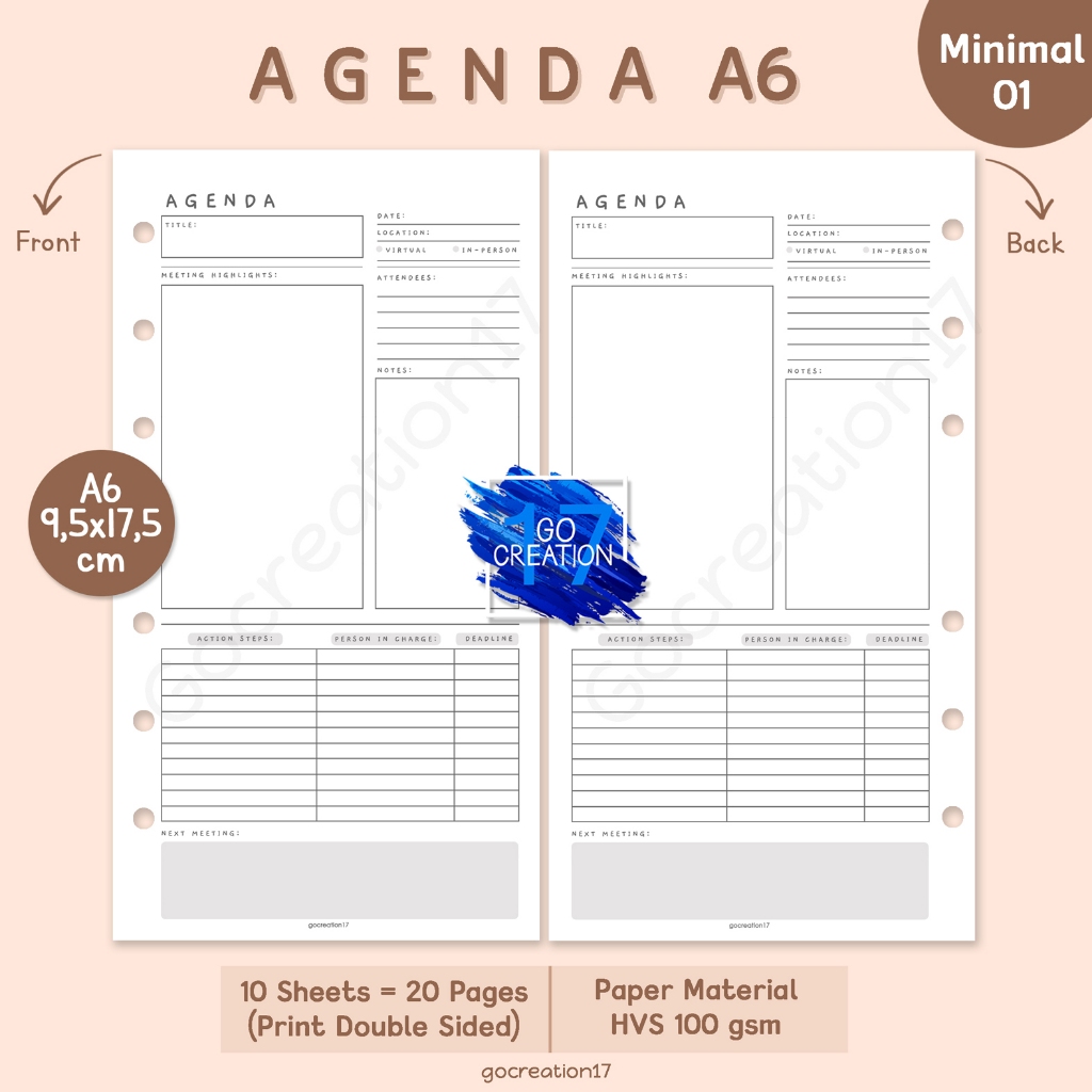 

Buku Planner Refill Kertas Isi Binder Agenda Simple Minimalis A6