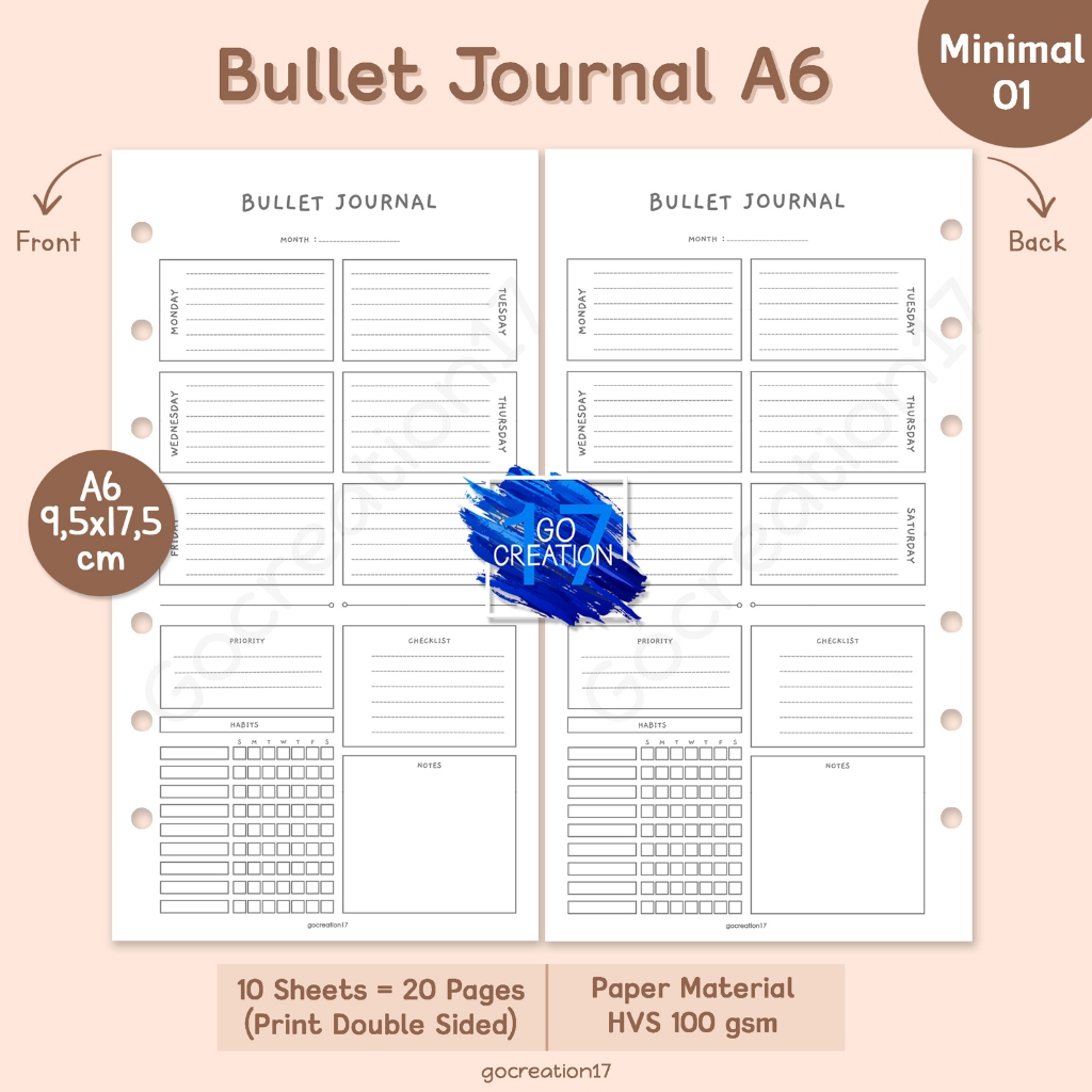 

Buku Planner Refill Kertas Isi Binder Bullet Journal Simple Minimalis A6