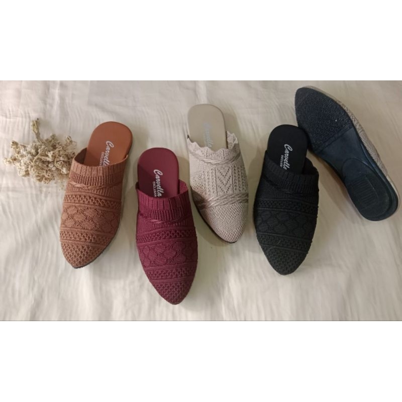 sendal flat rajut/sendal flat rajut karet