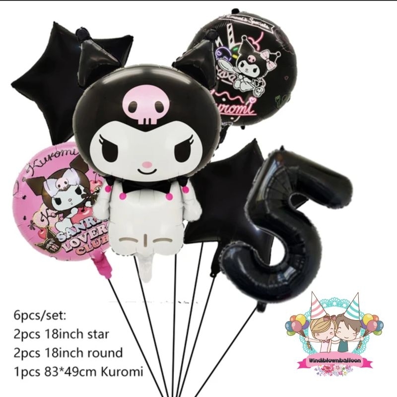 WINDBLOWN BALON SET KUROMI HBD BIRTHDAY GIRL / DEKOR ULTAH ANAK CEWE SANRIO HITAM PINK