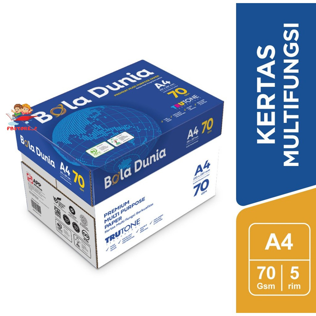 

[HVS] Bola Dunia Kertas Fotocopy 70 GSM A4 - 1 Boks = 5 Rim