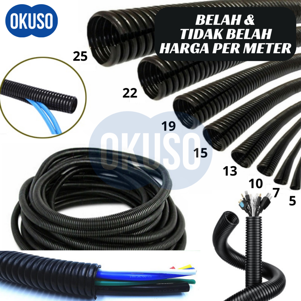 Selang Spiral Kabel Fleksibel Conduit Belah Selongsong Pelindung Flexible Pembungkus Kabel