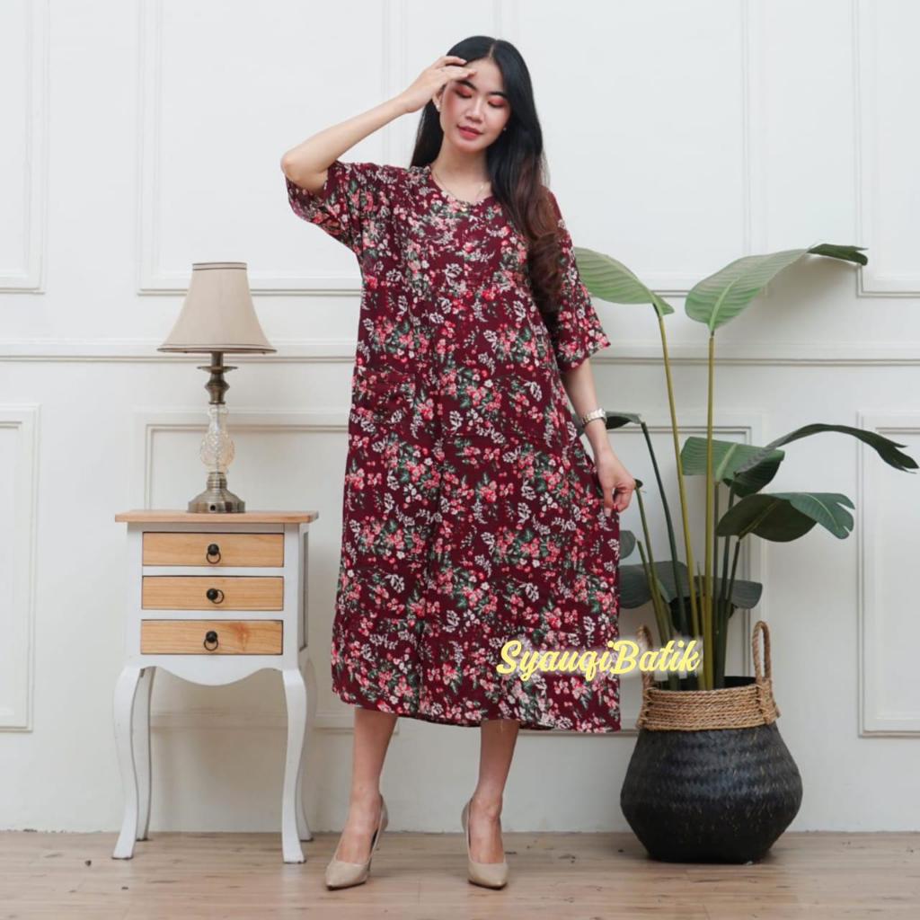 Daster Wanita Rayon Busui Resleting Depan - Baju Tidur Daster Kekinian Lengan Pendek | SyauqiBatik
