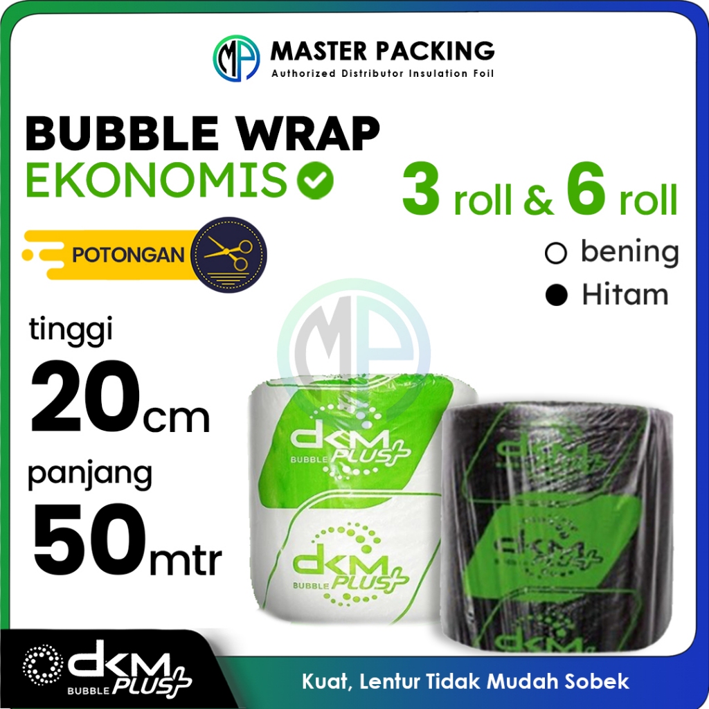 

Plastik Bubble Buble Wrap Roll 20cm x 50meter Bening Putih Transparan / Hitam Murah Ekonomis DKMplus