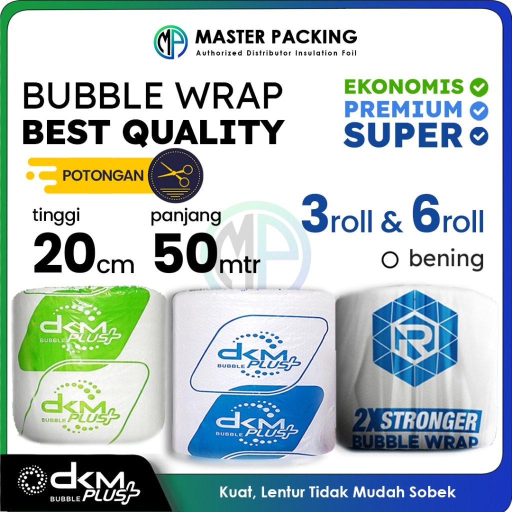 

Plastik Bubble Buble Wrap Roll 20cm x 50mtr EKONOMIS Bening Putih Transparan Murah DKMplus