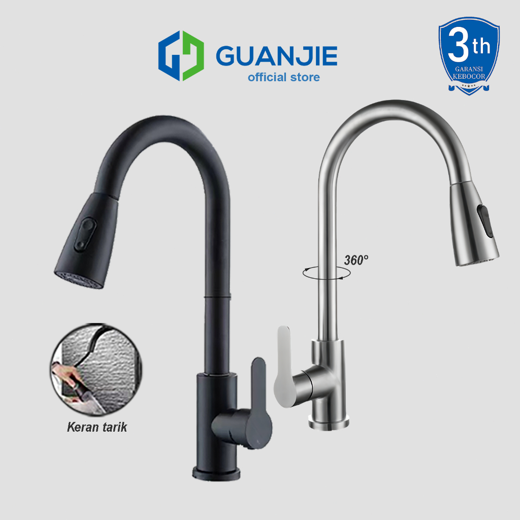 GUANJIE - SUS304 Kran Sink Tarik Keran Cuci Piring Fleksibel Stainless Faucet Sprayer kran Cuci Piri