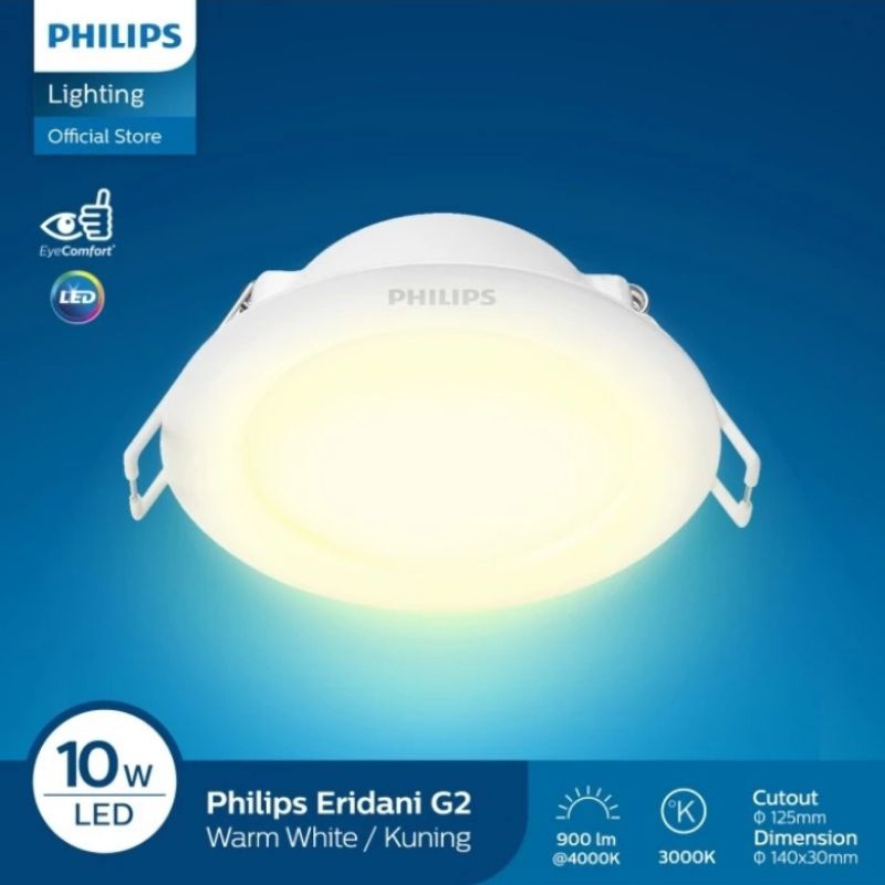 PHILIPS Downlight Bulat Eridani Kuning 10W 10Watt 10 Watt W DL190B Lampu Led Plafon Led8 D125