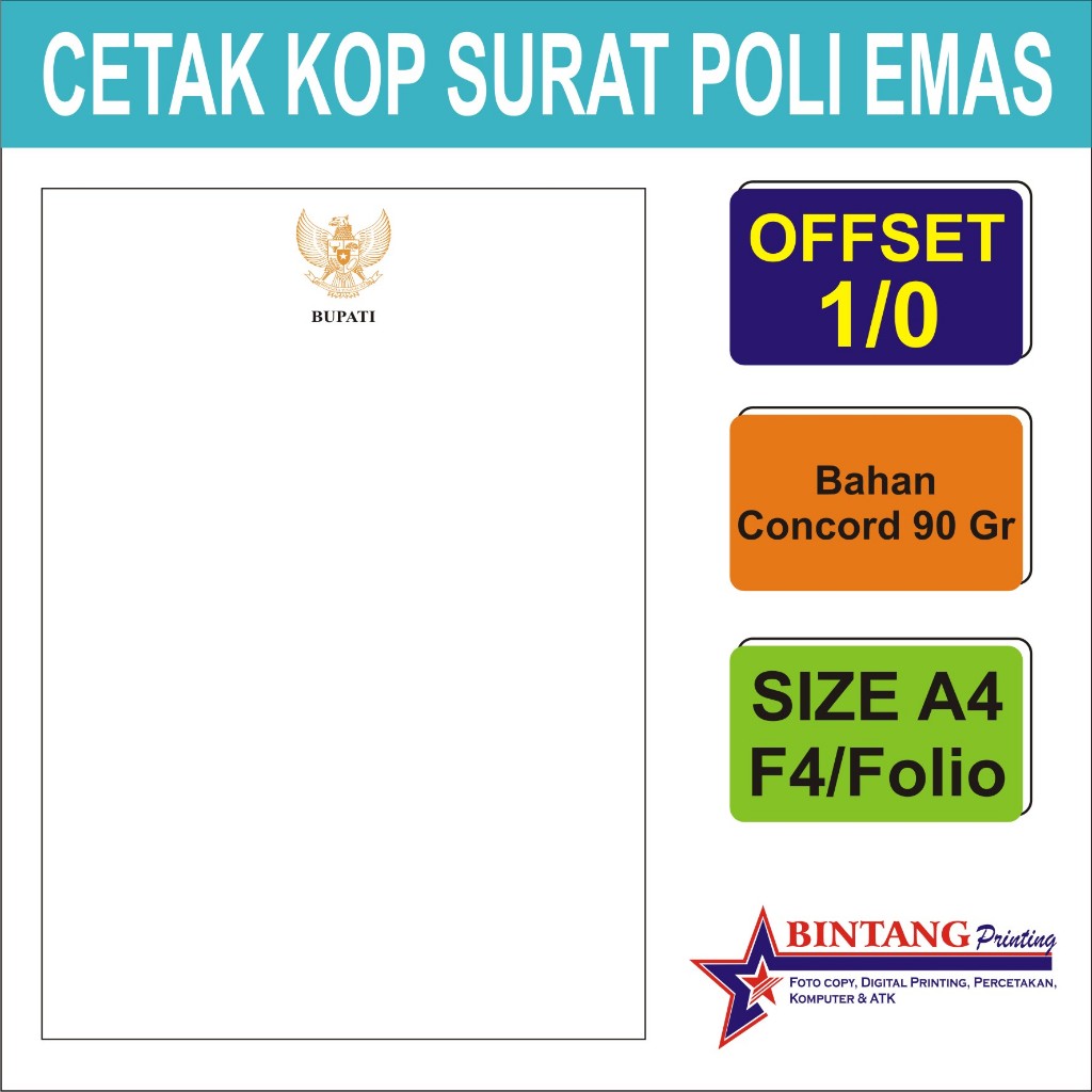 Cetak Kop Surat Poli Hot Print Emas Gold  Logo Instansi Murah & Cepat