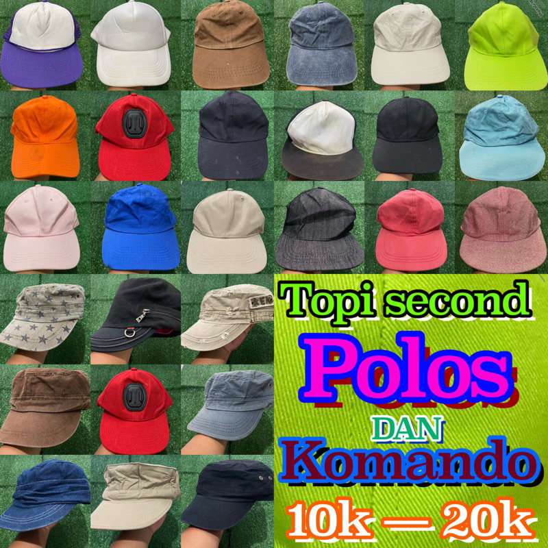 topi second branded model komando/ topi second pet polos