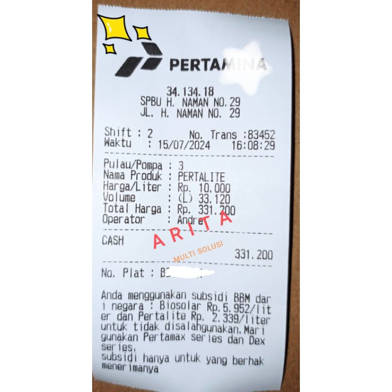 CETAK CUSTOM SPBU NOTA BON STRUK BBEM BERBAGAI VARIASI STRUK BON NOTA POM PRINT THERMAL