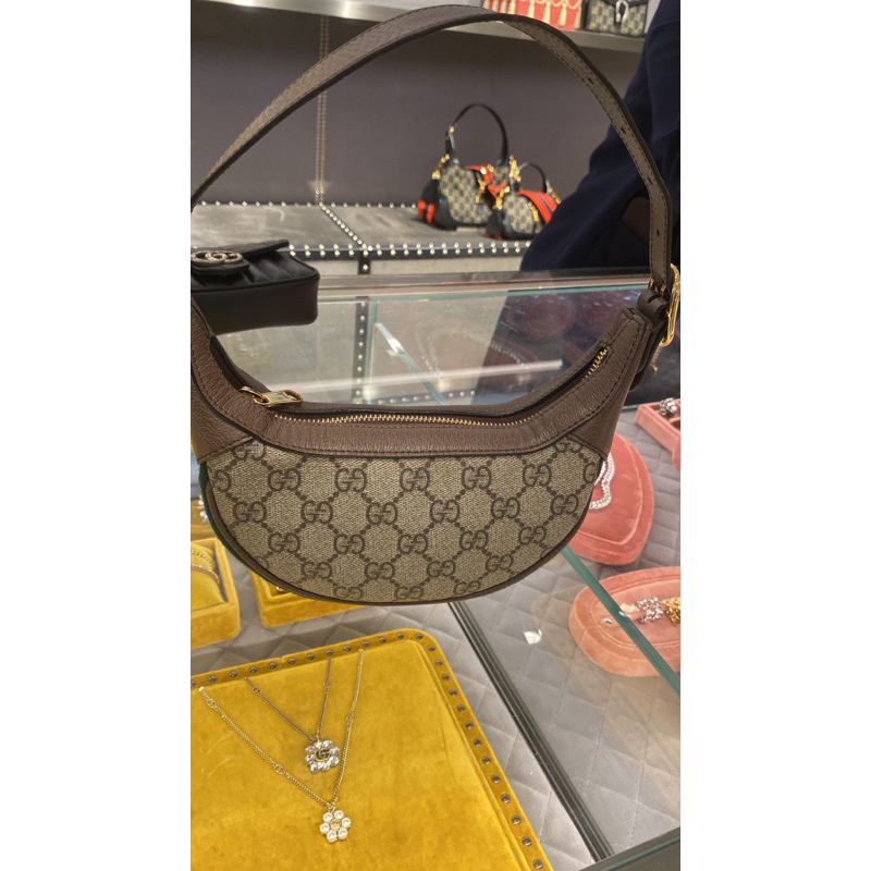 Gucci Half Moon Bag Mini Ophidia (Beige Ebony) ORI 100%