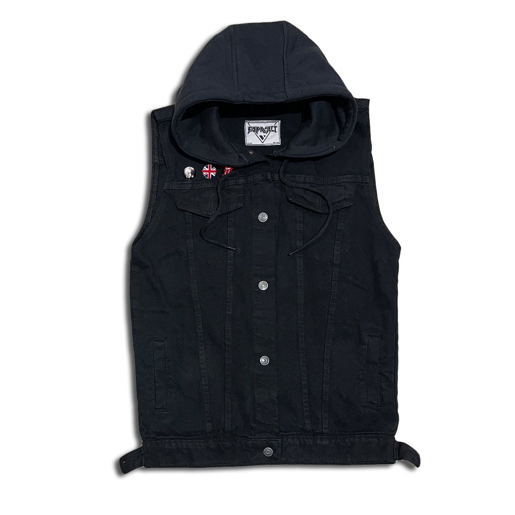 Terbaru Jaket Rompi Pria Vest Denim Hoodie Casual Jaket Jeans Rompi Dengan Aksesoris Hoodie