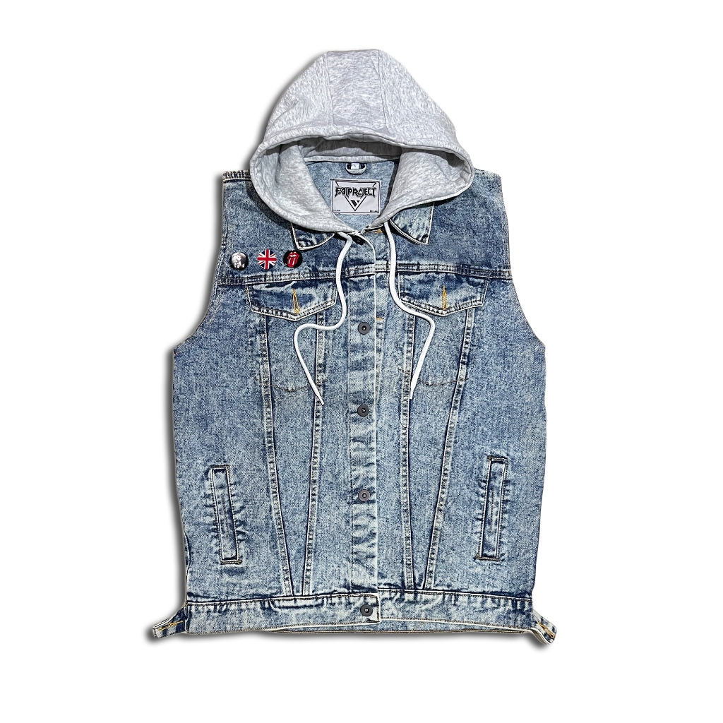 JAKET ROMPI PRIA vest denim berhoodie DESAIN CASUAL JAKET JEANS ROMPI DENGAN AKSESORIS hoodie