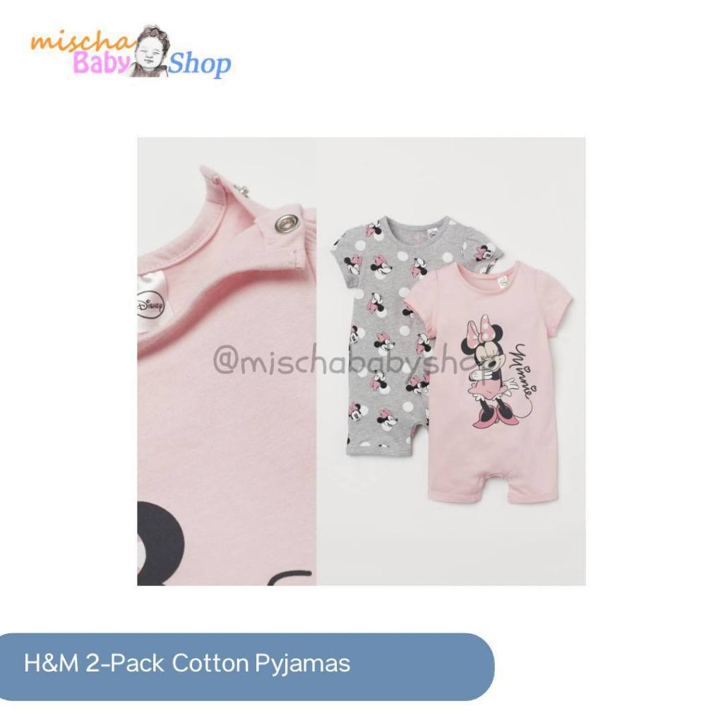 H&M 2-Pack Cotton Pyjamas Light pink/Minnie mouse | Baju Tidur Bayi