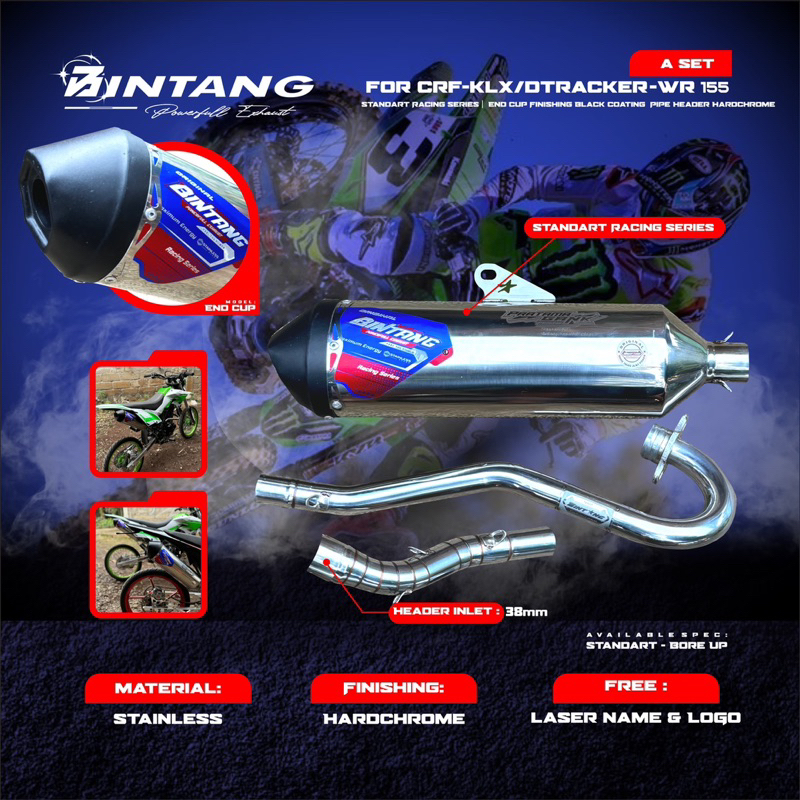 Knalpot Standart Racing CRF - KLX - Dtracker - Bintang Powerfull Exhaust inlet 38mm