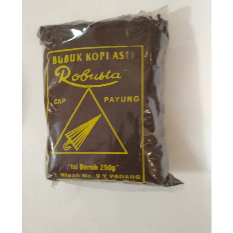 

Stock Terbatas Kopi Bubuk Robusta Cap Payung 25 gram Asli Padang
