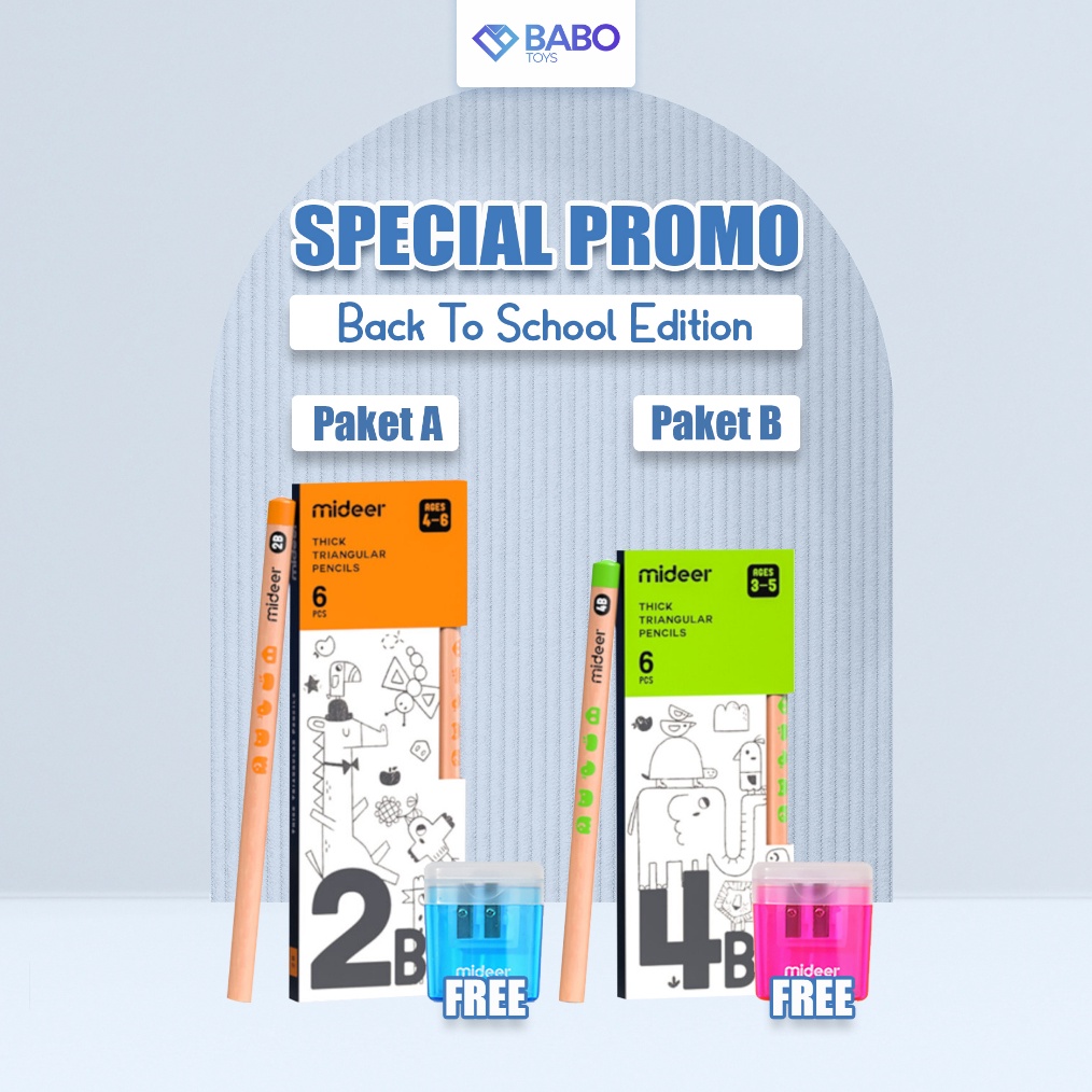 

Diskon 2 Produk Terpilih PROMO BUY 1 GET FREE Rautan Mideer Thick Triangular Pencil 2B 4B 6B Alat Tulis Pensil Segitiga Kayu Pensil Kumon Tebal Umur Usia 2 BACK TO SCHOOL EDITION A64