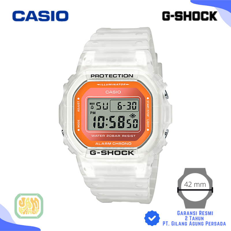 JAM TANGAN PRIA CASIO G-SHOCK DW-5600LS-7 ORIGINAL - DW 5600LS 7DR PUTIH TRANSPARAN