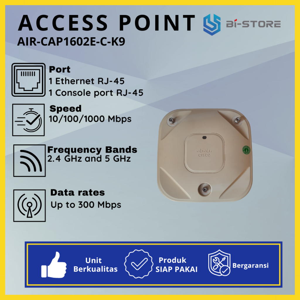 Cisco Aironet AIR-CAP1602E-C-K9 Wireless Access Point Unit Normal Siap Pakai
