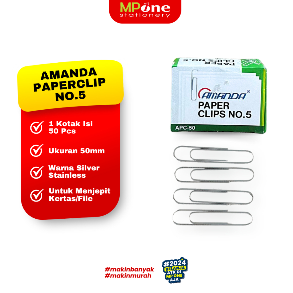 

(1 KOTAK) Amanda Paperclip Jumbo No.5 Isi 50pcs / Klip Kertas 50mm Amanda