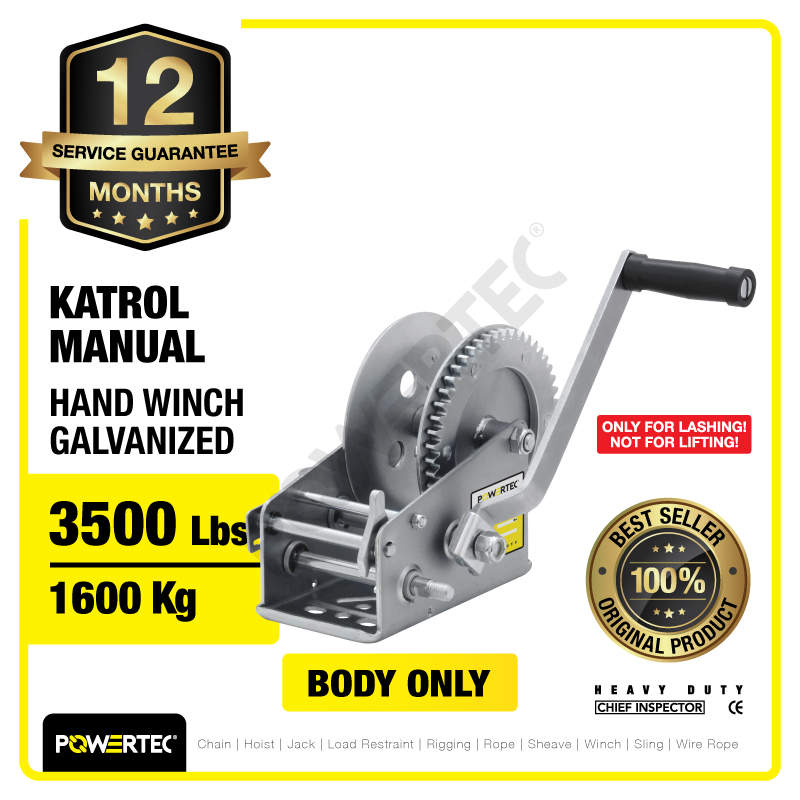 POWERTEC Hand Winch / Boat Winch / Katrol Manual 3500lbs / 1600Kg Galv